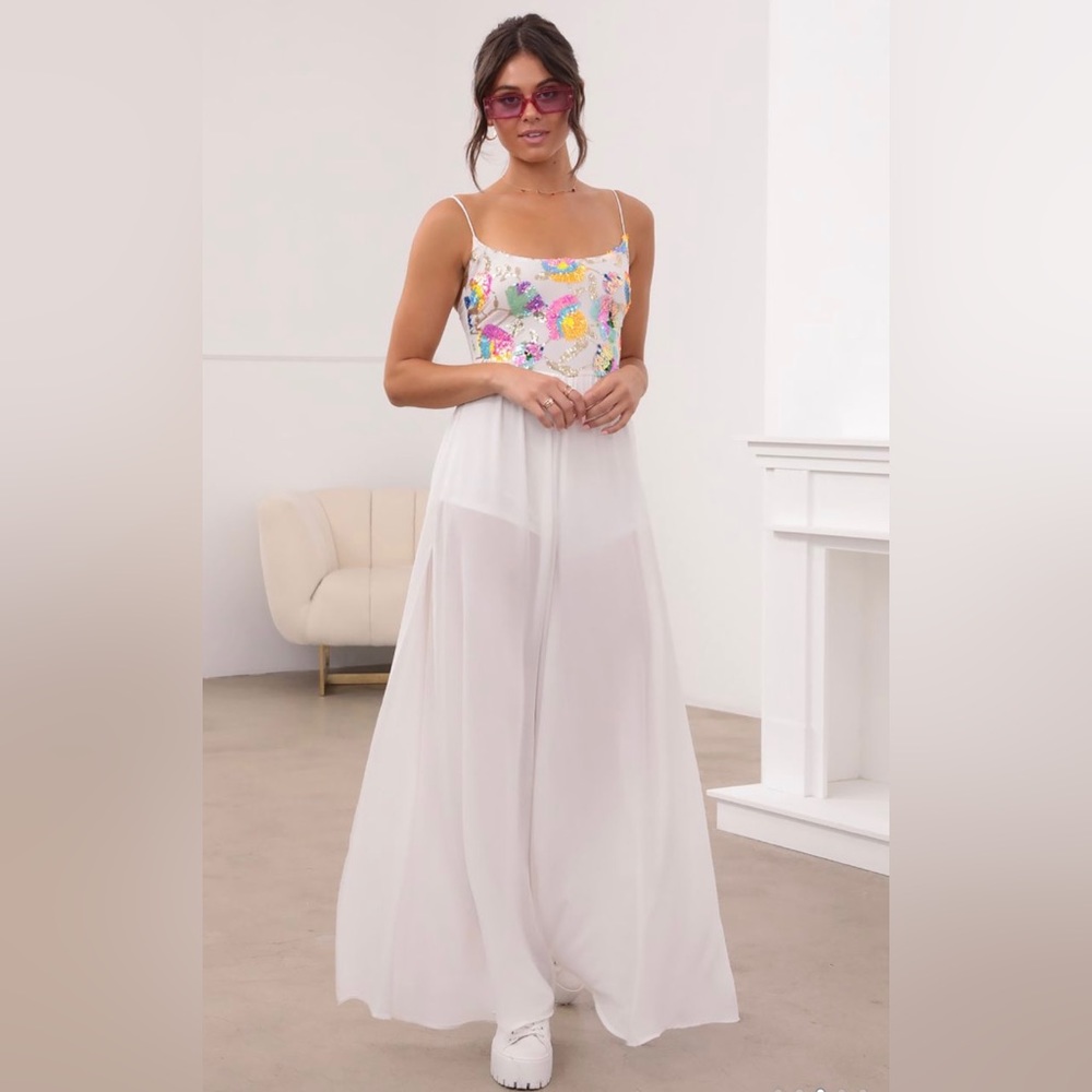 Lucy in The Sky - Millie Multicolor Sequin Jumpsuit in White